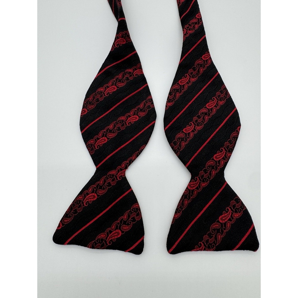 Black Red Paisley Stripe Self-Tie Bow Tie Adjustable Formal Tuxedo Classic